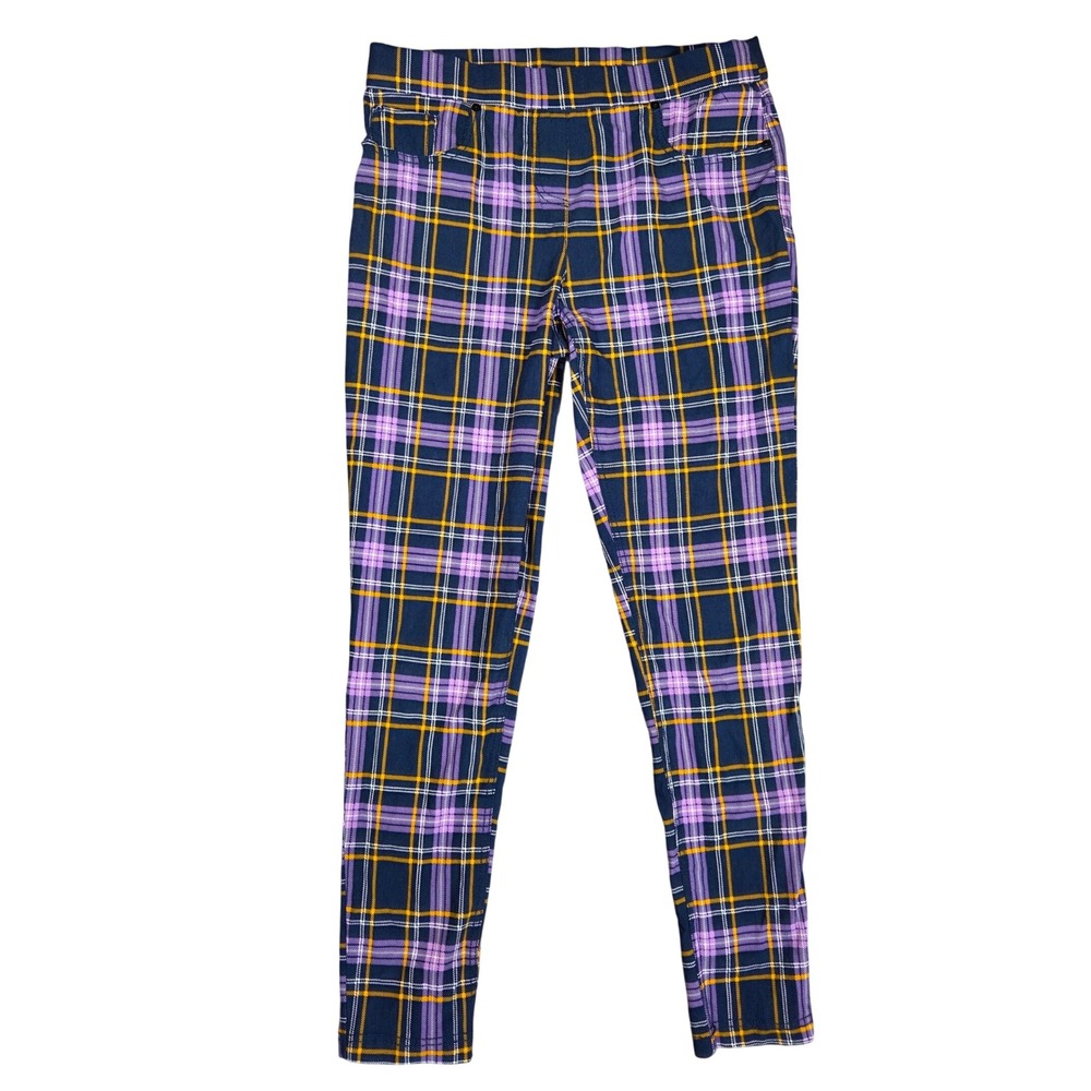 No Boundaries Purple Navy Plaid Leggings High Rise Slim Fit Pants Womens Large